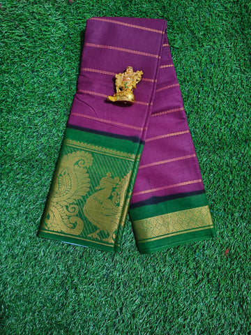Purple & green colour velthari sungudi cotton sarees