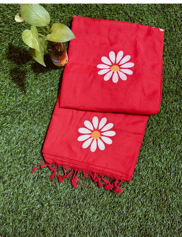 Red colour sunflower khadi cotton sarees