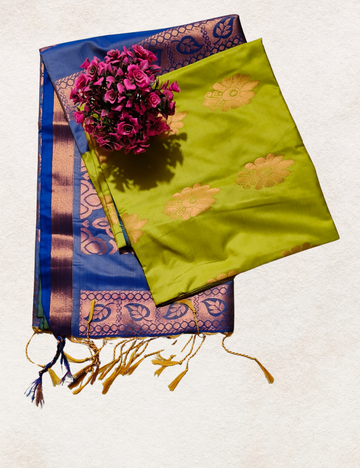Light Green With Blue Colour Soft Silk Sarees