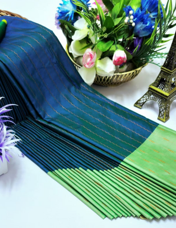 Rama Blue With Light Green Arani Soft Silk Sarees
