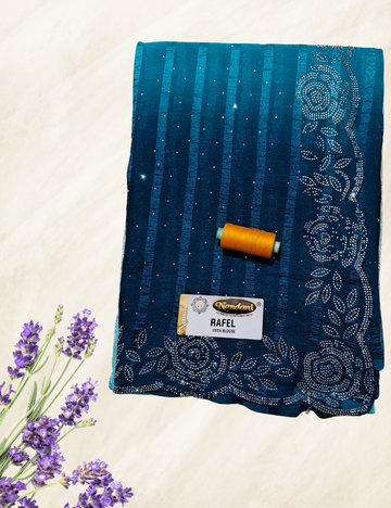 Peacock Blue Stone Work Popcorn Saree