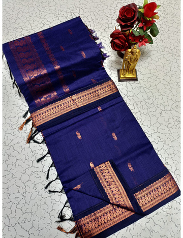 Navy Blue With Gold Zari Kalyani Cotton Sarees