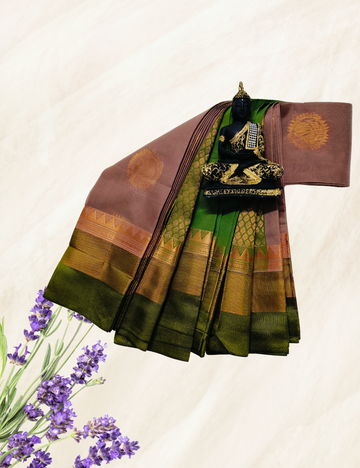 Light Brown With Mehandi Green Colour Silk Cotton Sarees
