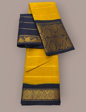 🌼 Sungudi Cotton Saree – Yellow with Black Elegance 🖤