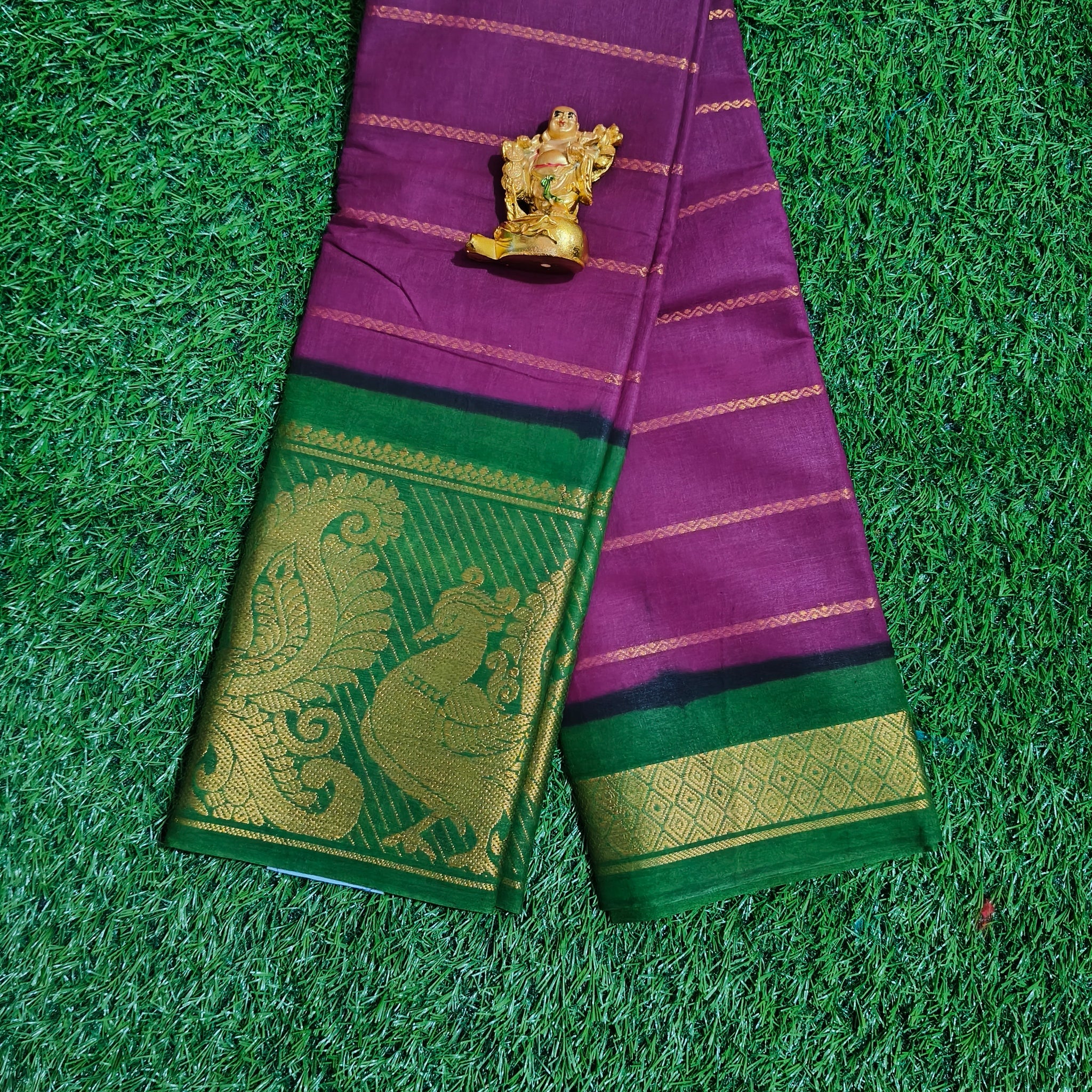 Purple & green colour velthari sungudi cotton sarees