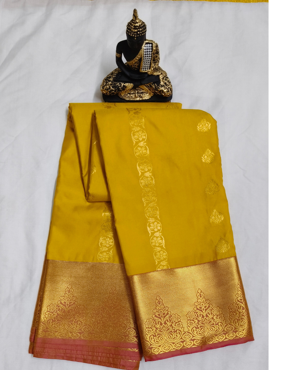 Musterd yellow with purple korvai soft silk sarees