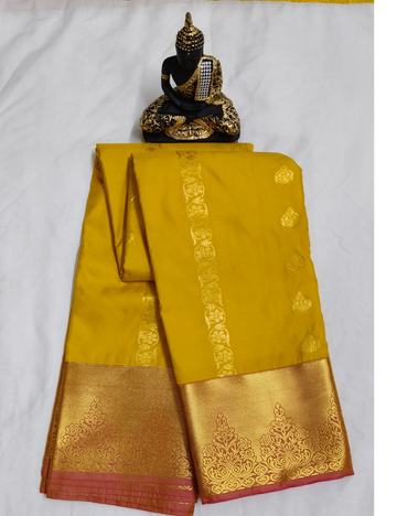 Musterd yellow with purple korvai soft silk sarees