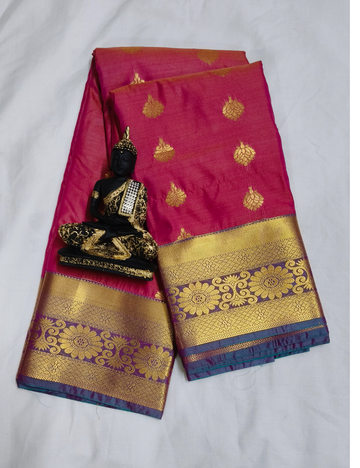 pink with blue korvai soft silk sarees