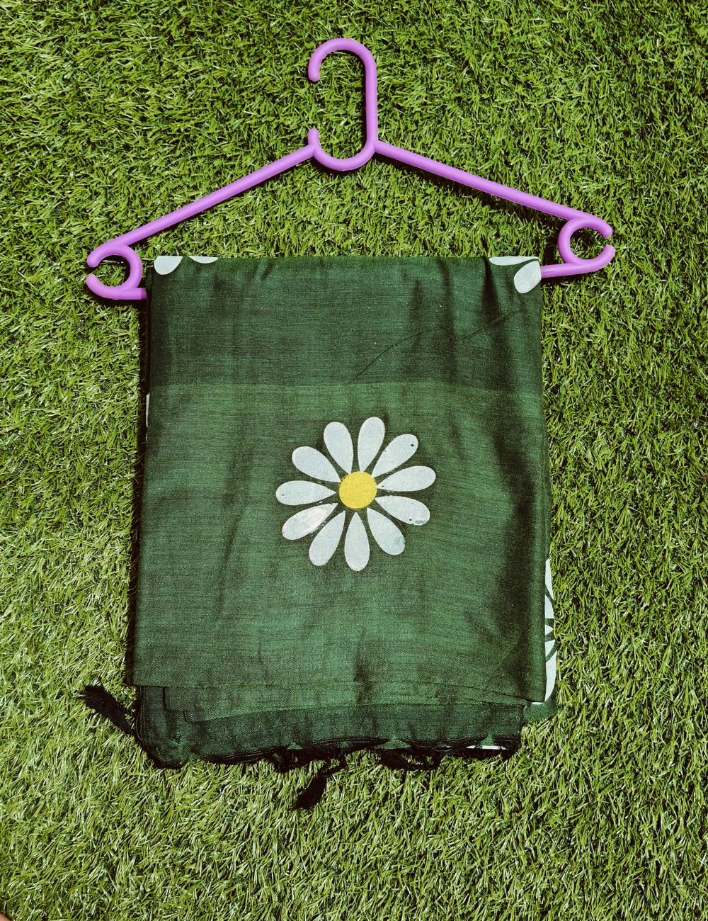 Bottel green sunflower design khadi cotton sarees