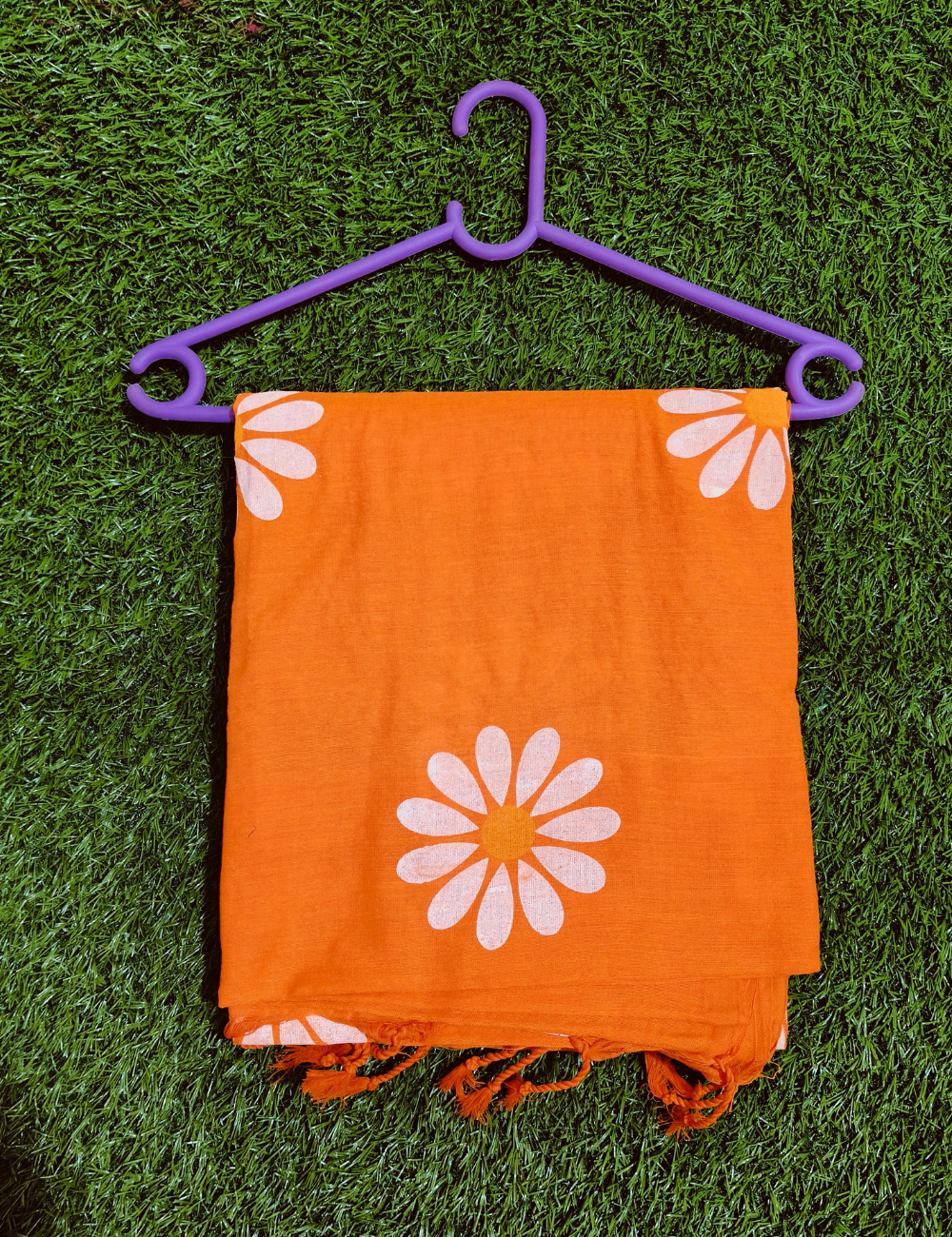 Orange colour Sunflower design khadi cotton sarees