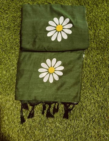 Bottel green sunflower design khadi cotton sarees