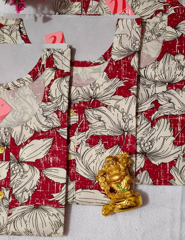 Floral Print Red with White Cotton Kurthi