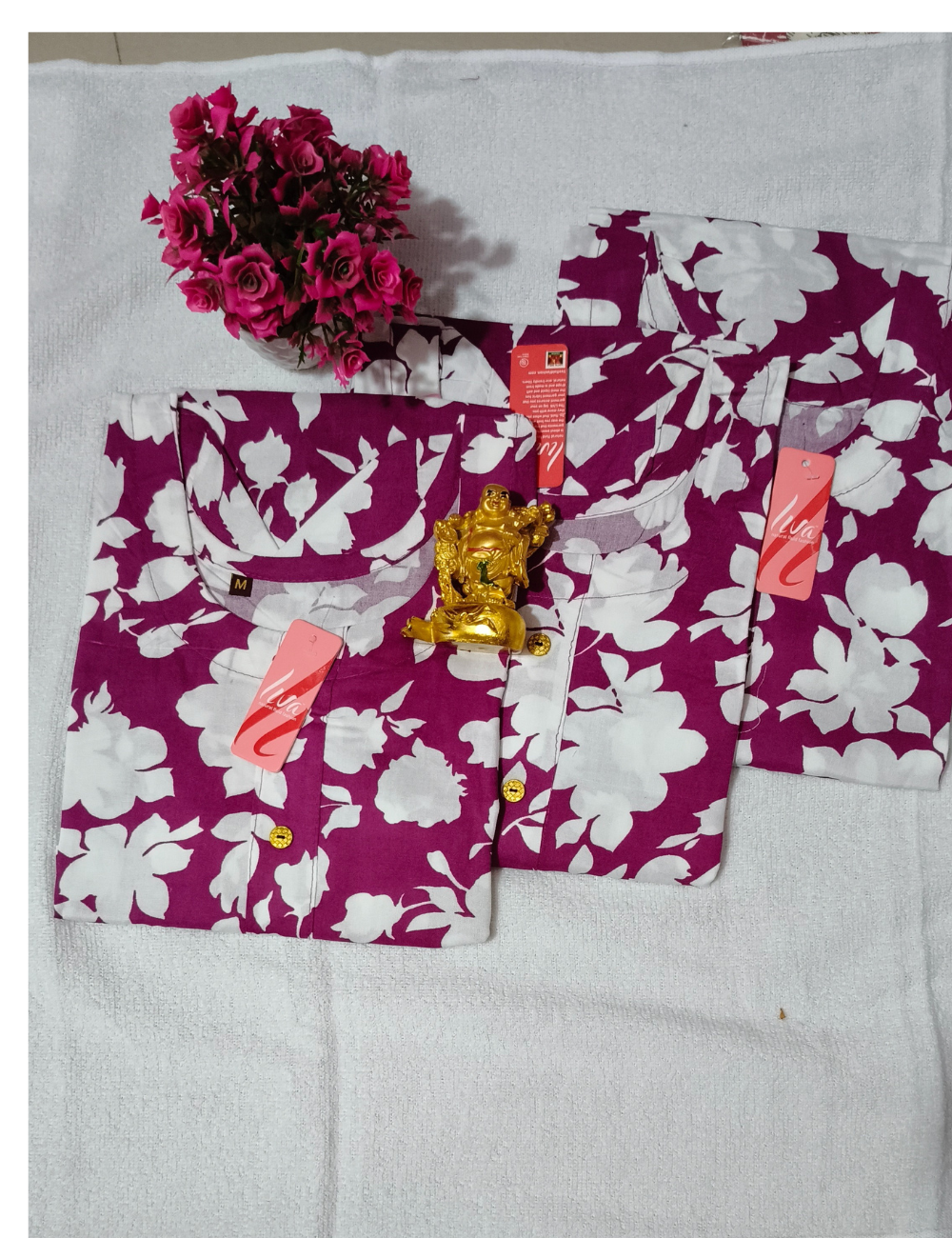 Floral Print Purple With White Cotton Kurthi