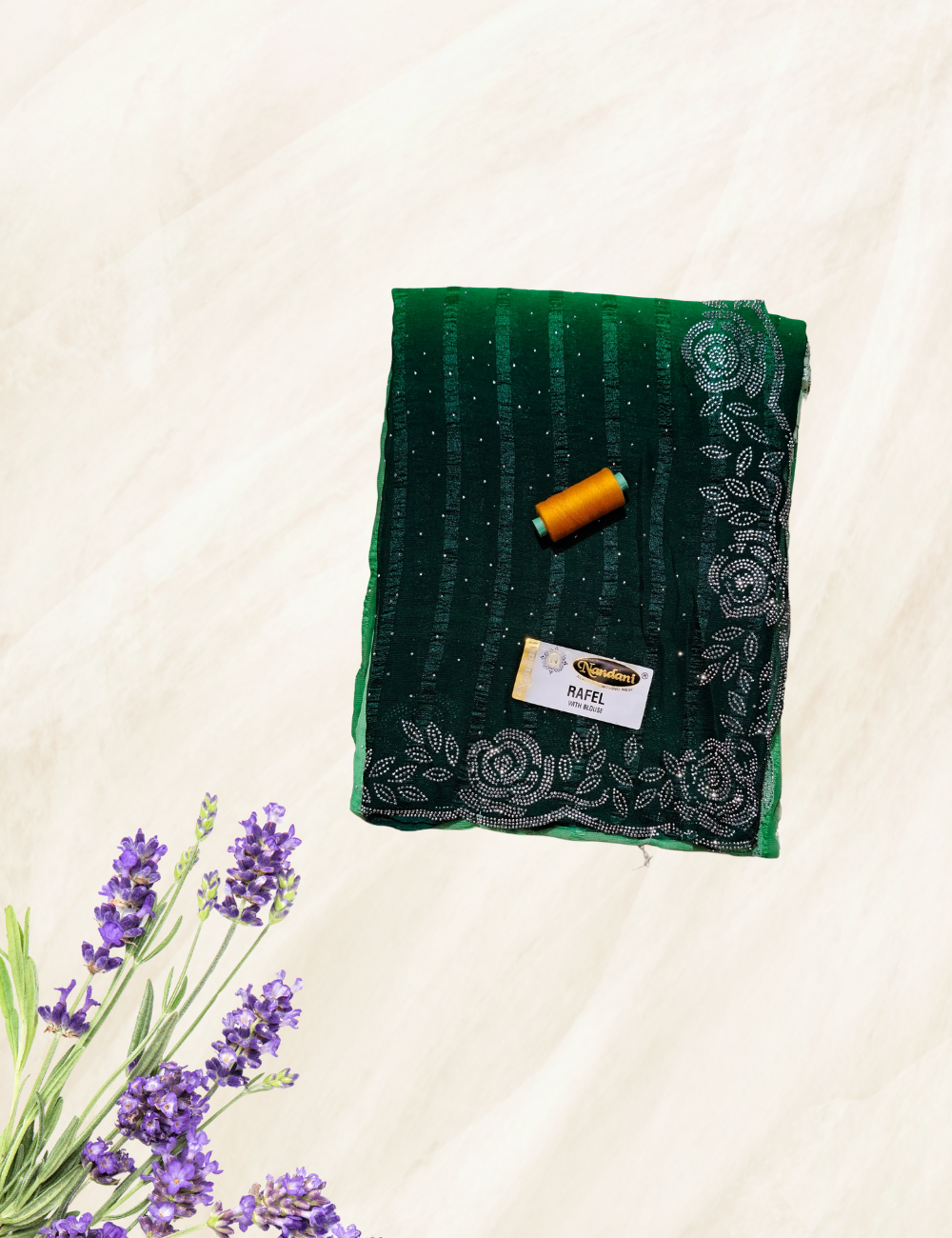Green Colour Stone Work Popcorn Saree