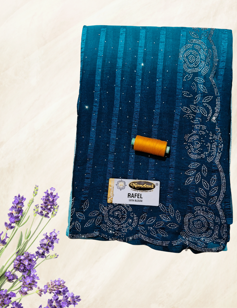 Peacock Blue Stone Work Popcorn Saree
