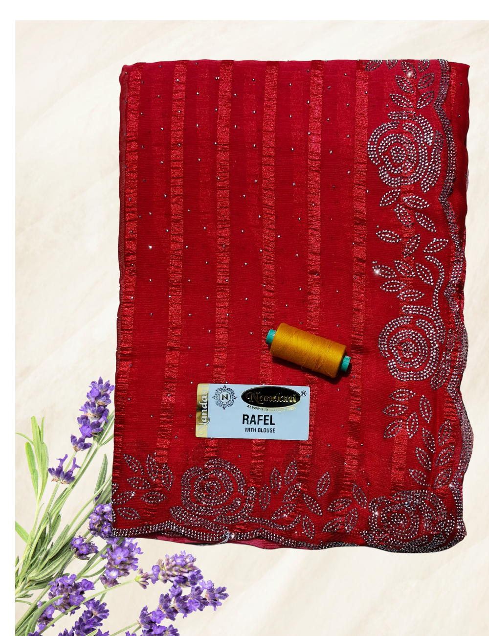 Red Colour Stone Work Popcorn Saree