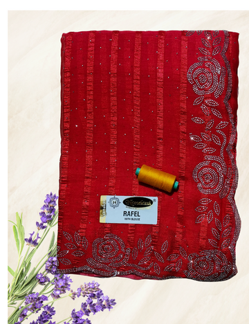 Red Colour Stone Work Popcorn Saree