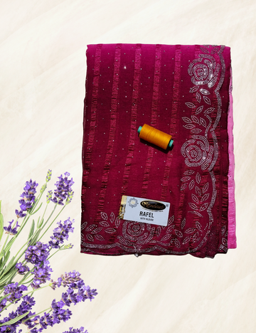 Pink Colour Stone Work Popcorn Saree