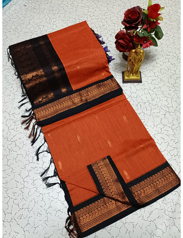 ✨ Elegant Orange &amp; Black Kalyani Cotton Saree ✨