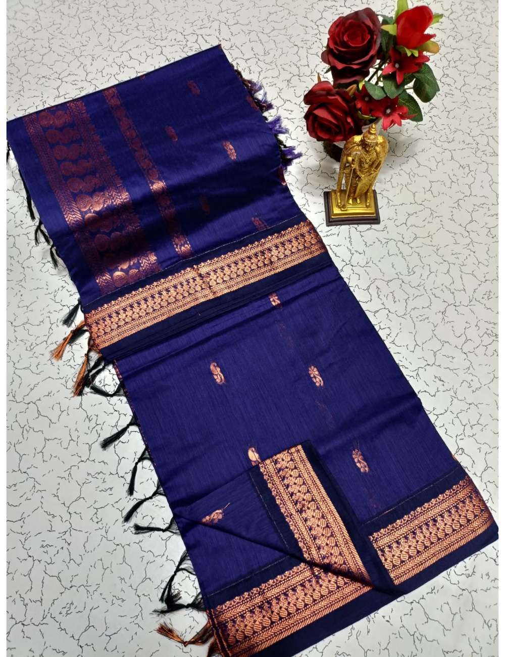 Navy Blue With Gold Zari Kalyani Cotton Sarees