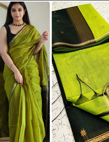Olive Green With Black Maheswariu Silk Cotton Sarees