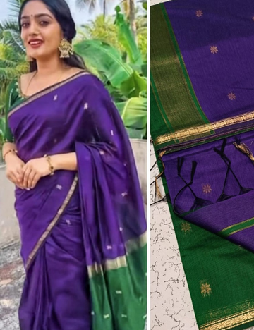 Violet With Green Colour Maheswari  Silk Cotton Sarees