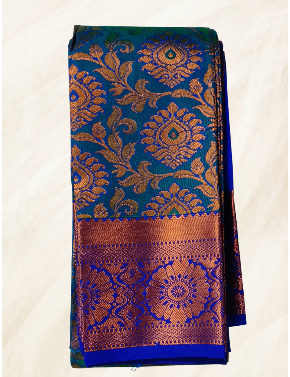 Peacock Blue With Royal Blue kanjivaram Bridal Semi Silk Sarees