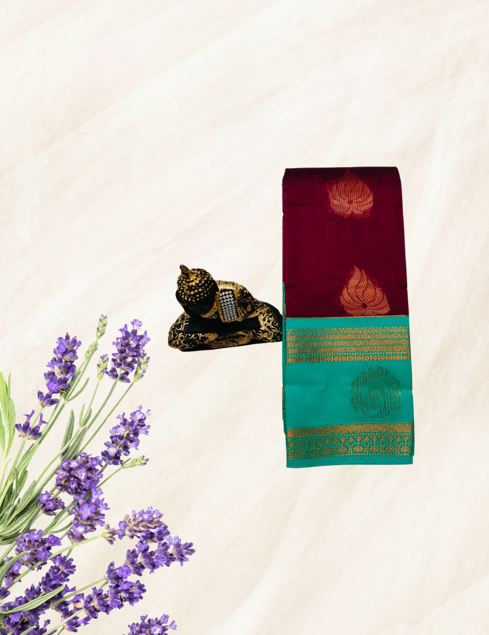Maroon With Mint Green Colour Silk Cotton Sarees