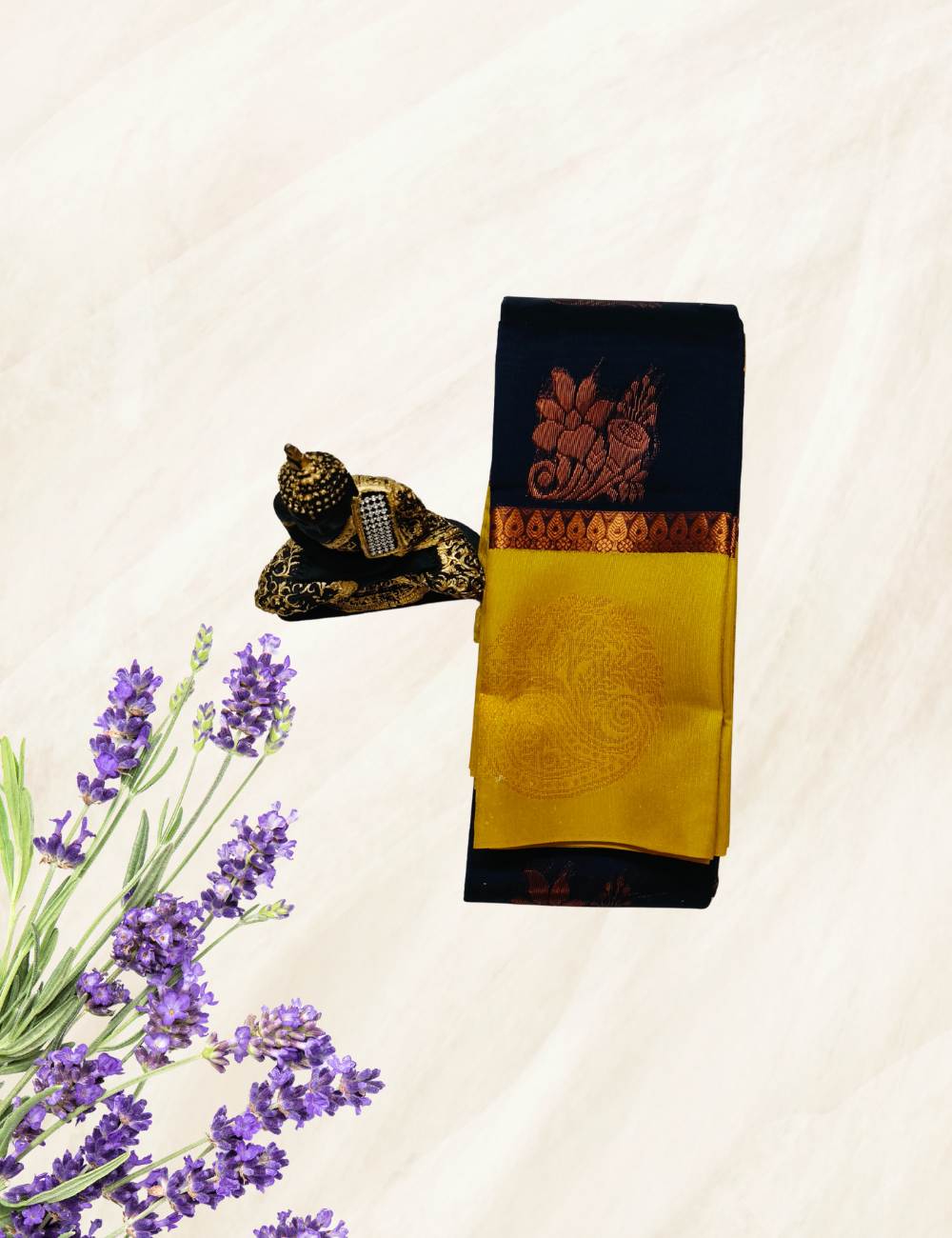 Dark Blue With Mustard Yellow Silk Cotton Sarees
