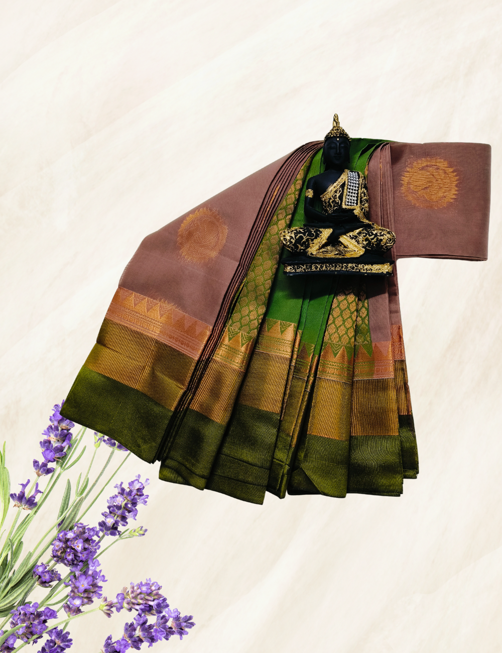 Light Brown With Mehandi Green Colour Silk Cotton Sarees