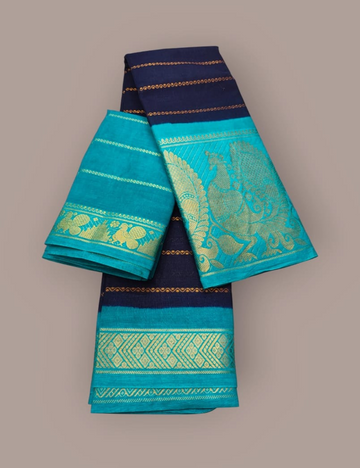 🌸 Elegant Sungudi Cotton Saree – Navy Blue with Sky Blue Borders 🌸