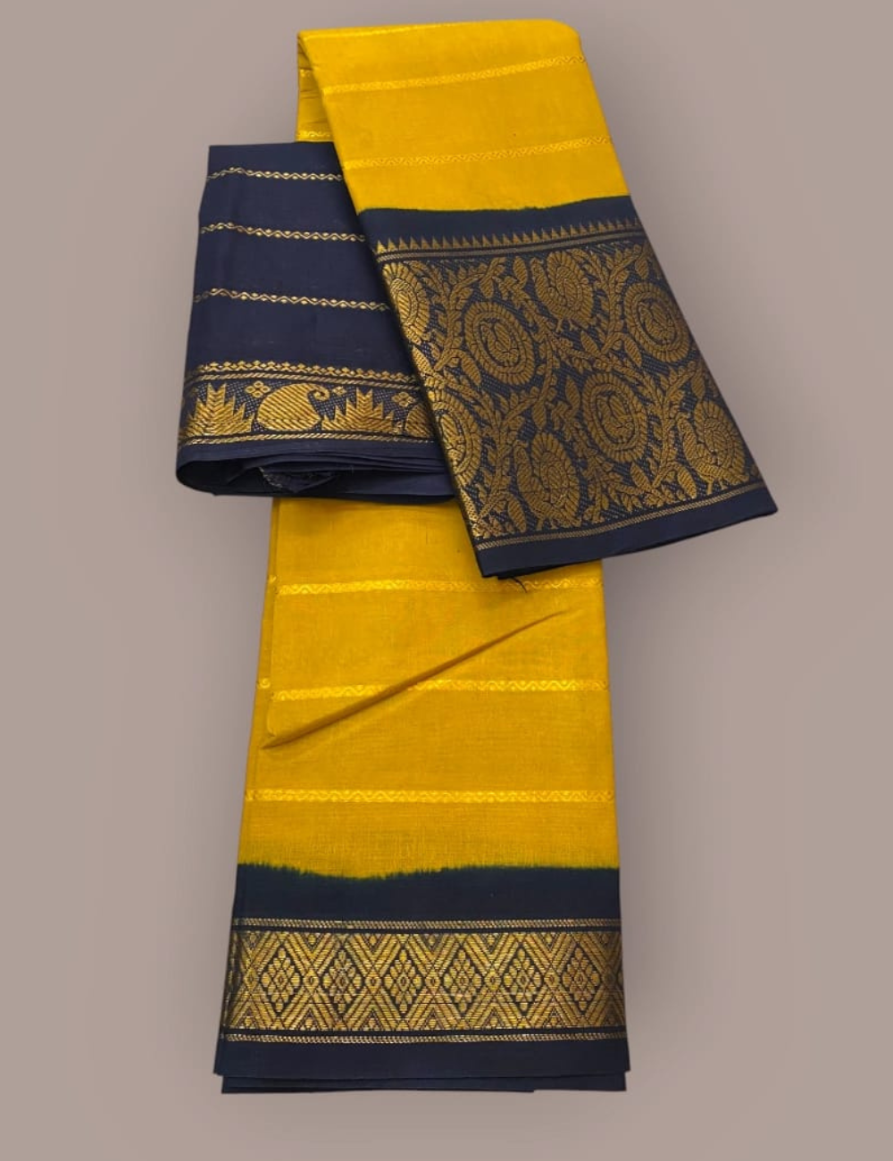 🌼 Sungudi Cotton Saree – Yellow with Black Elegance 🖤